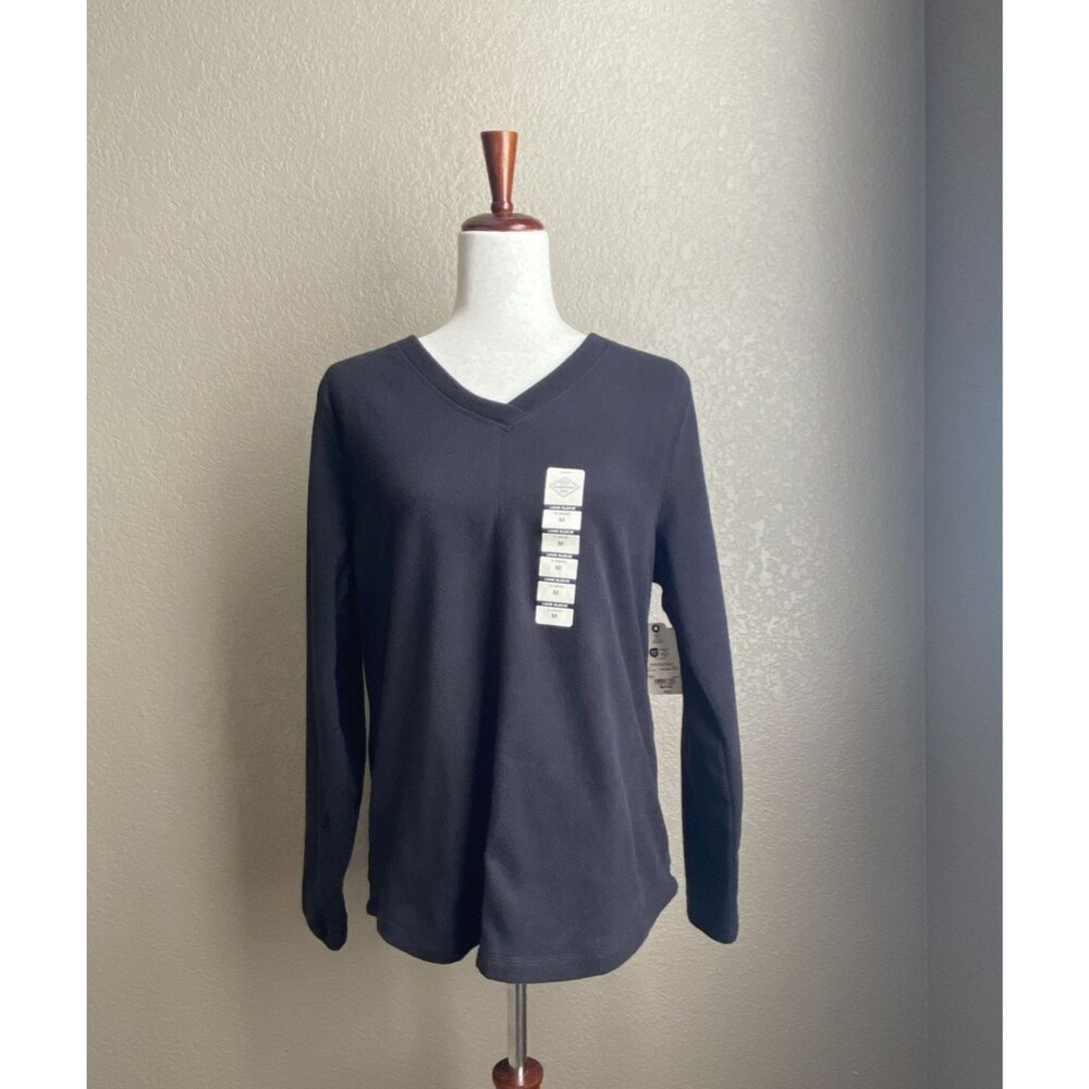 St. John’s Bay Women’s V-Neck Long Sleeve Top Black Size M Polyester